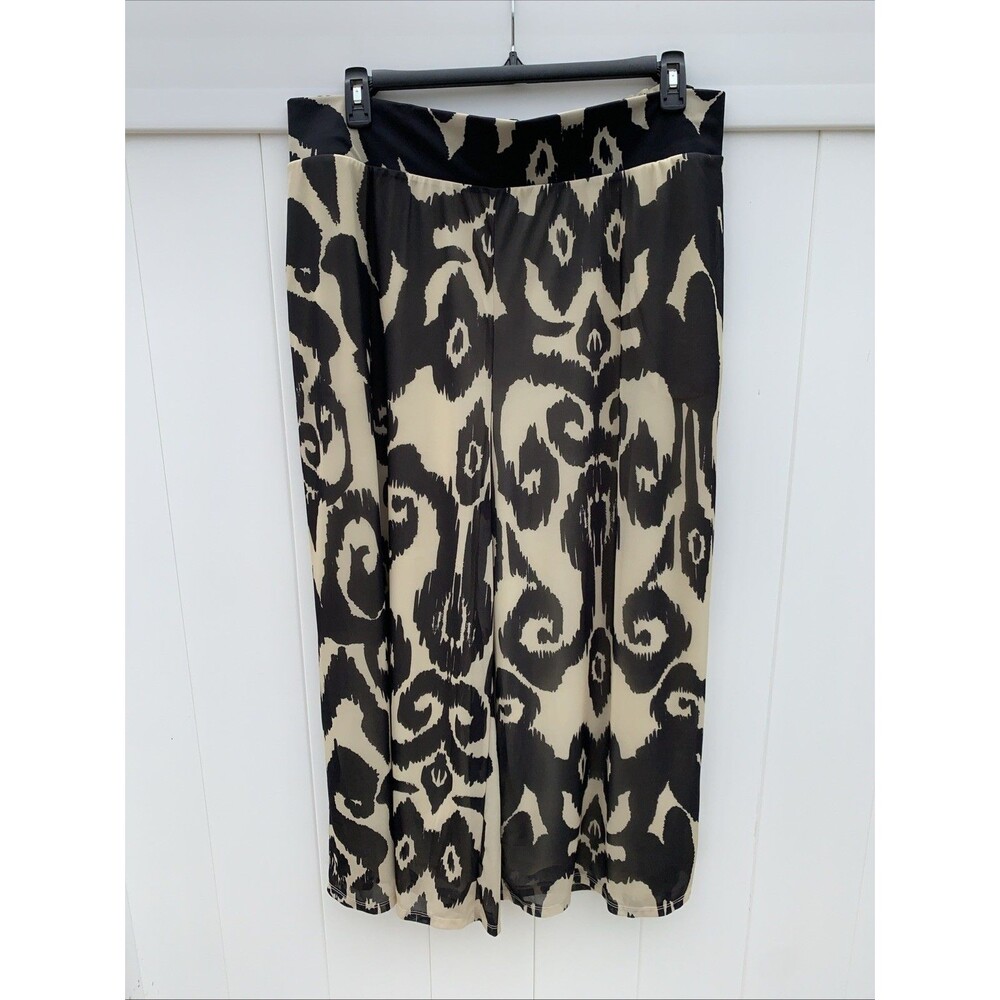 G by Giuliana Women's Black Gold Pull On Designer Wide Leg Pants Plus 2X
